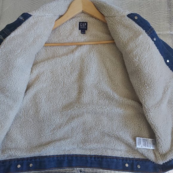 GAP Women Sherpa Lined Blue Denim Jacket Button Size XL - Picture 3 of 11